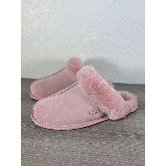 Ugg Scuffette II Women's Suede Fur Trim Slide Slippers Light Dusty Pink 9 - Picture 1 of 7